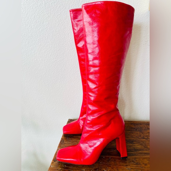 New! Zara Red Leather Knee-High Boots Women’s EU Size 39 - Picture 5 of 13
